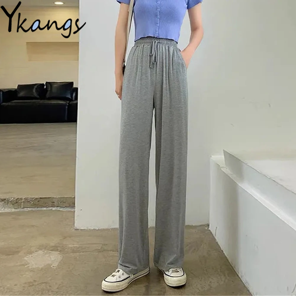 

Basic Classic Joggers Women Wide Leg Pants Elastic High Waist Drawstring Loose Sweatpants Harajuku Simple Casual Black Trousers