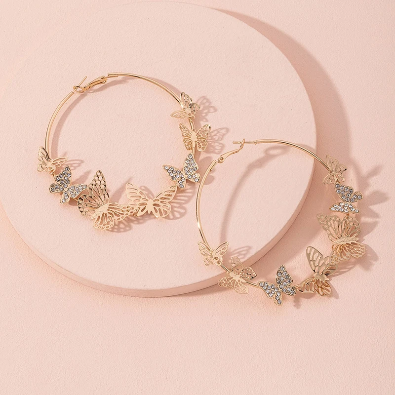 

2021 Ins Gold Butterfly Insects Geometric Minimalism Hoop Earrings Trendy Fashion Korean Women Party Jewelry Bijoux