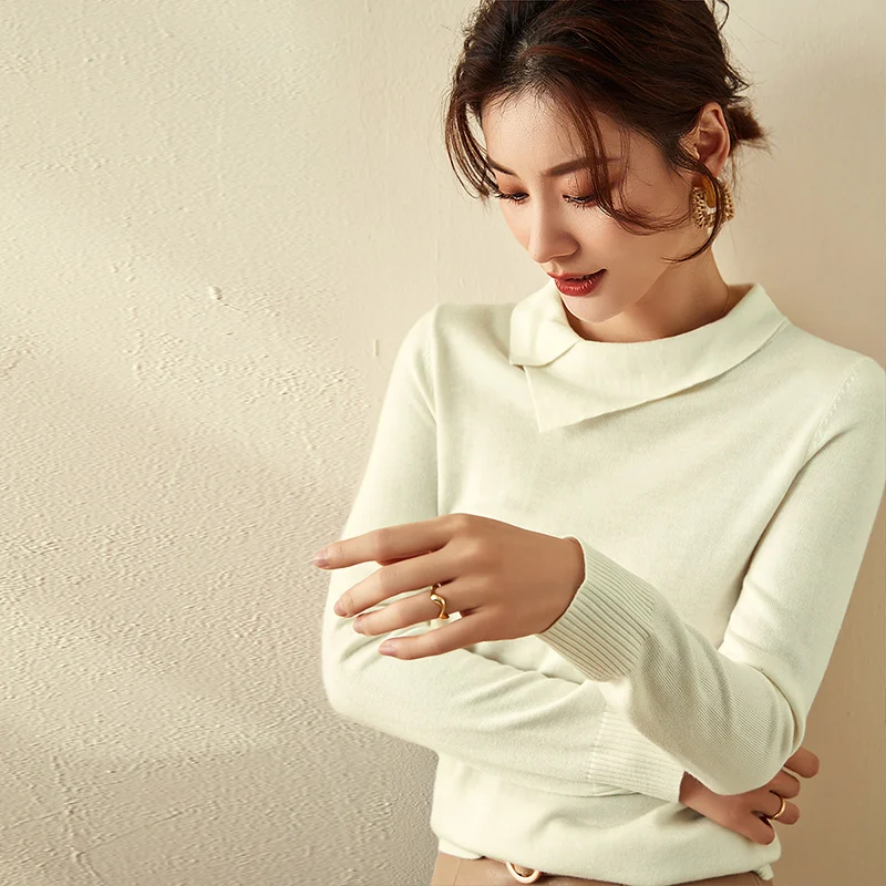 

Женский вязаный Топ, Новинка весна-осень 2021, стильный белый свободный базовый свитер с длинным рукавом, внутренняя одежда, пуловер, тонкий с...