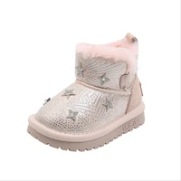 2021 new winter children snow boots rhinestone star warm plush toddler girls princess boots fashion cotton baby shoes eu 21 25