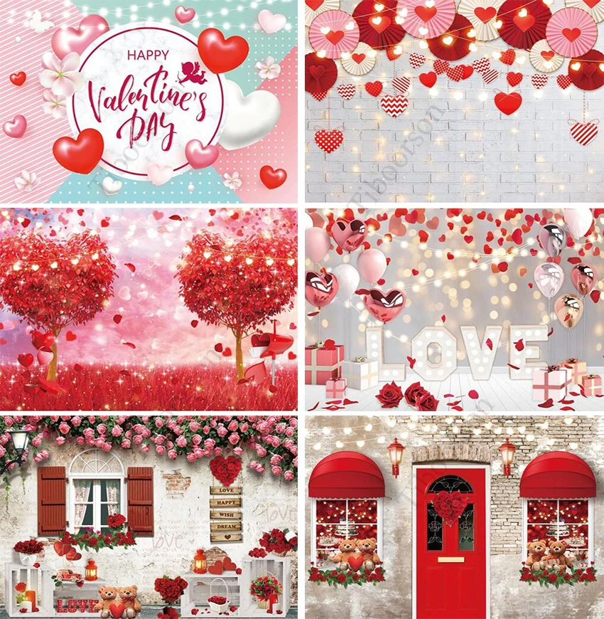 Happy Valentine's Day Background Wedding Romantic Engagement Party Roses Spring Love Gold Bokeh Photobooth Backdrop Decoration