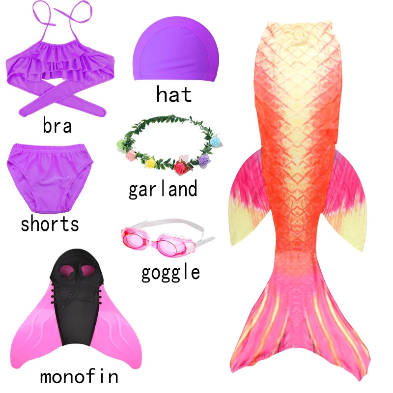 Детский купальный костюм с хвостом Русалочки платье принцессы для косплея