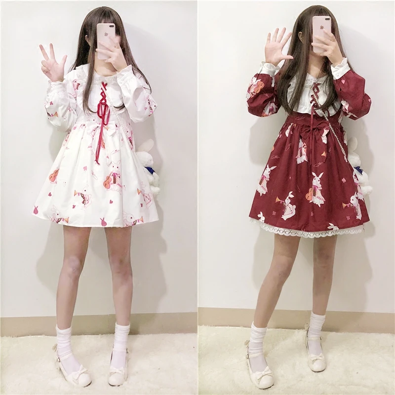 Красное платье в стиле Лолиты милый кролик Милая принцесса для девочек милая