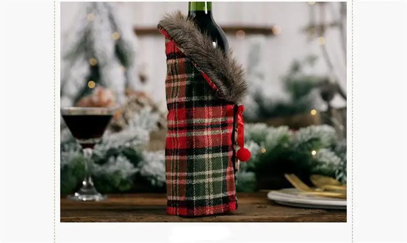 Xmas DIY Christmas table wine bottle decoration Striped plaid skirt bottle Cover Wine Cover all for the new year 1pcs FZ283