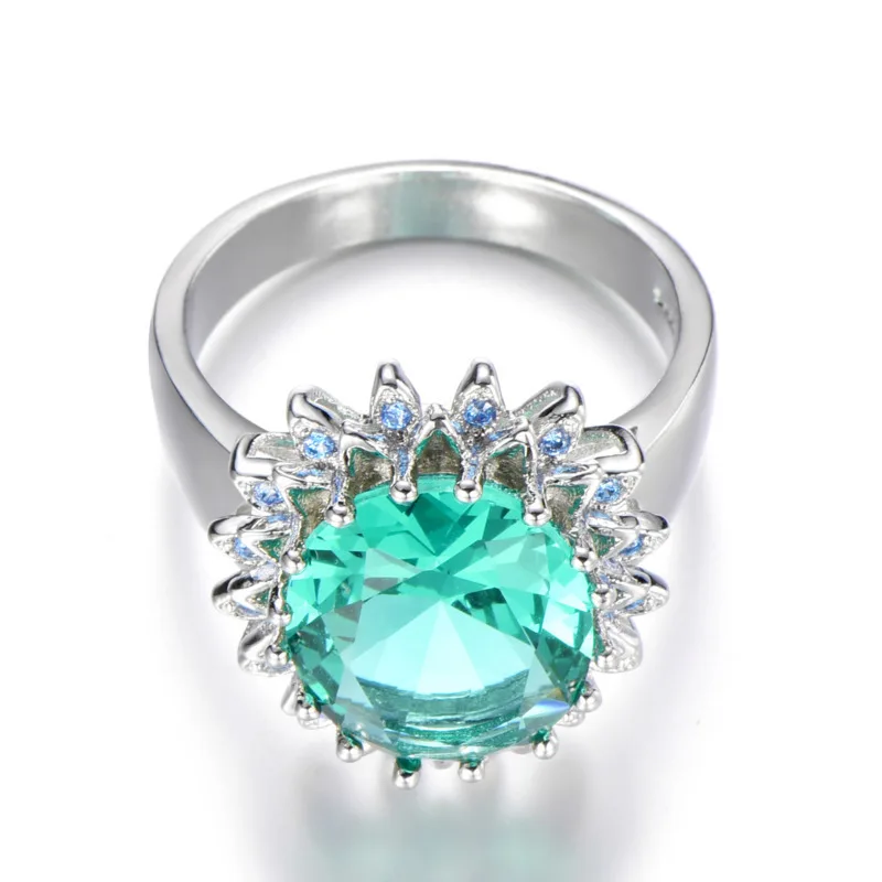 Кольцо женское из серебра 925 пробы в форме зеленого цветка | Украшения и