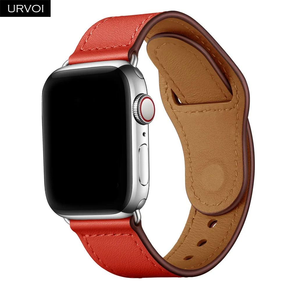 URVOI ремешок для apple watch серии 5/4 3, 2, 1, ремешок для наручных часов iWatch, большие размеры 40-44 мм спортивный ремешок из натуральной кожи Swift Pin& tuck ручной работы