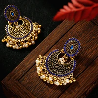 luxury jewelry for women blue gypsy beads tassel indian earrings pendientes bohemian crystal tibetan earrings ins oorbellen