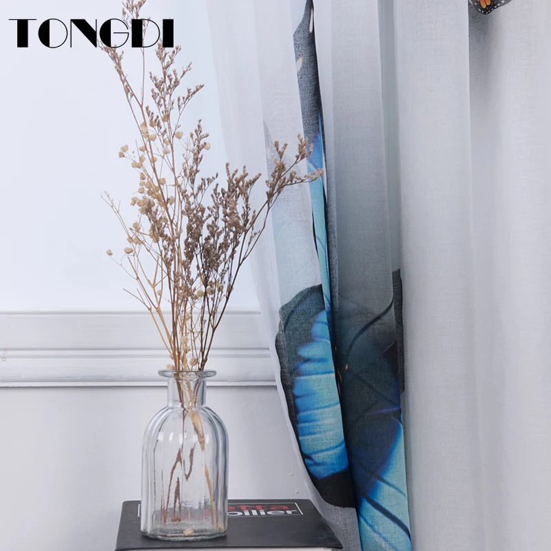 TONGDI 2 шт. Белый Тюль с цифровой печатью занавеска Элегантный Прозрачный декор