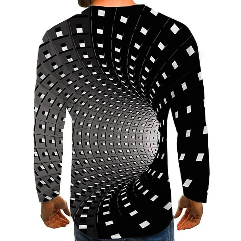 

Mens Shirts Graphic Optical Illusion Plus Size Print Long Sleeve T-shirts Spring Summer Streetwear Exaggerated Round Neck Tops