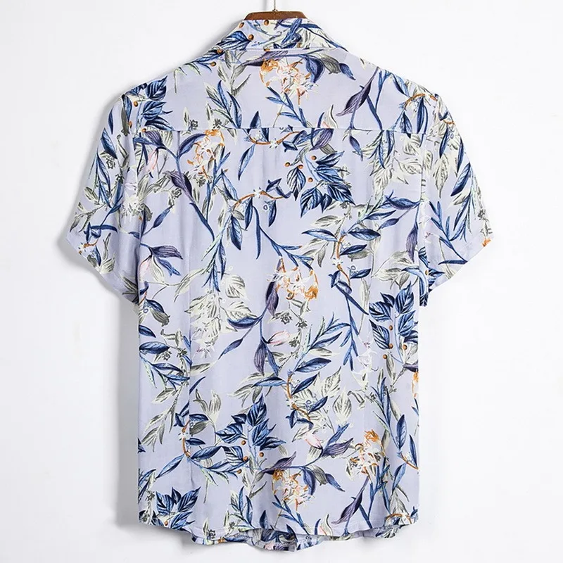 

Men Printed Hawaiian Beach Shirt Blouse Men Tropical Button Top Flexible Comfortable Leaves Shirt Casual Wild Shirt