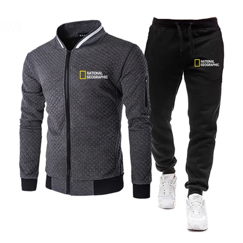

Men's Sets Casual 2 Piece Set 2021 Spring Autumn Jacket+Pants Fashion National Geography Sports Suit Men Streetwear Hip Hop