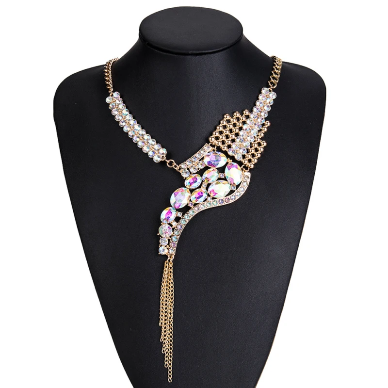 

New Fashion Women Jewelry Accessories Elegant Rhinestone Pendant Alloy Tassel Bib Sttatement Neckalce for Party Gift