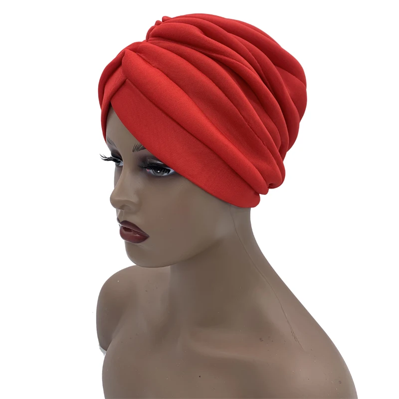 

Fashion Twisted Turban Caps for Women Handmade African Auto Headtie Soild Color Women's Head Wraps Muslim Headscarf Bonnet