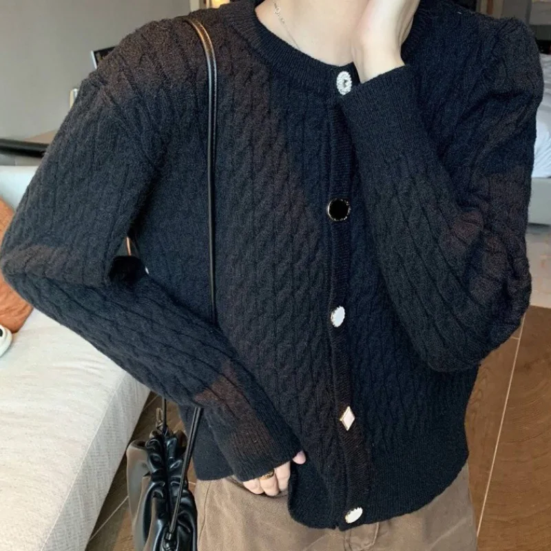 Cardigan Women Knitted Twisted Sweater Long Sleeve Single Breasted O-neck Coat 2020 Autumn Winter Short Jacket |