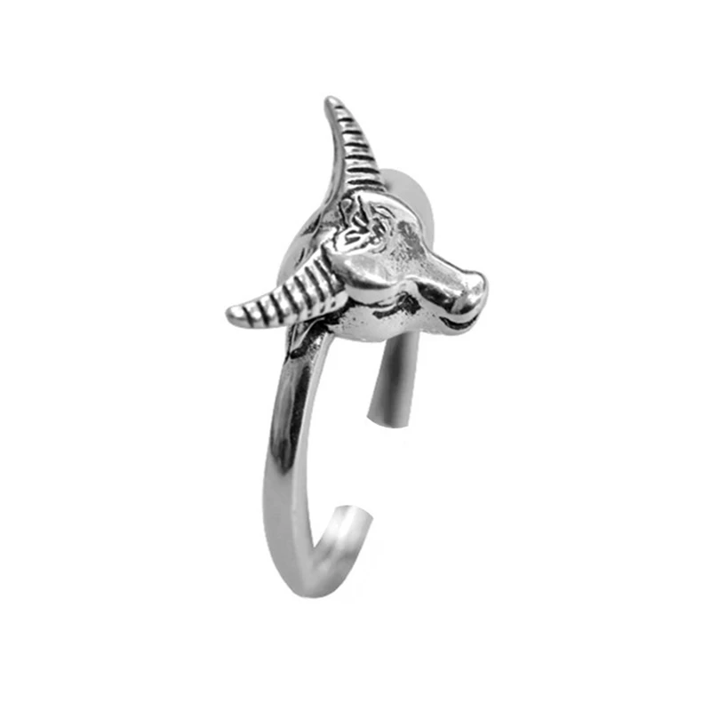 

2021 New Design Zodiac Animal Cattle Vintage Retro Finger Rings For Ladies Tibetan Silver Bull Cool Rock Puck Women Open Ring