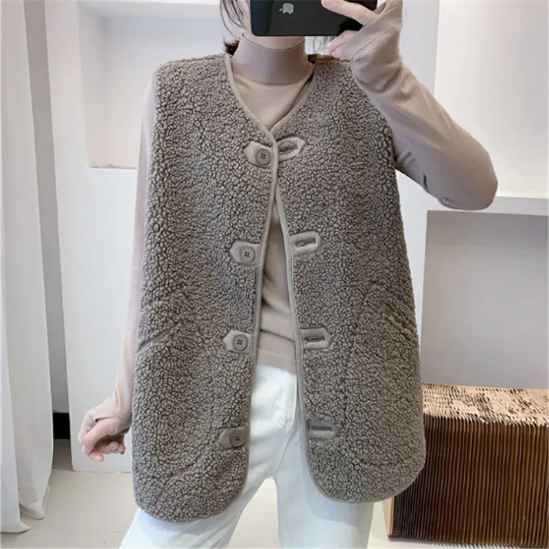 Женский однотонный жилет из овечьей шерсти без рукавов с V-образным вырезом |