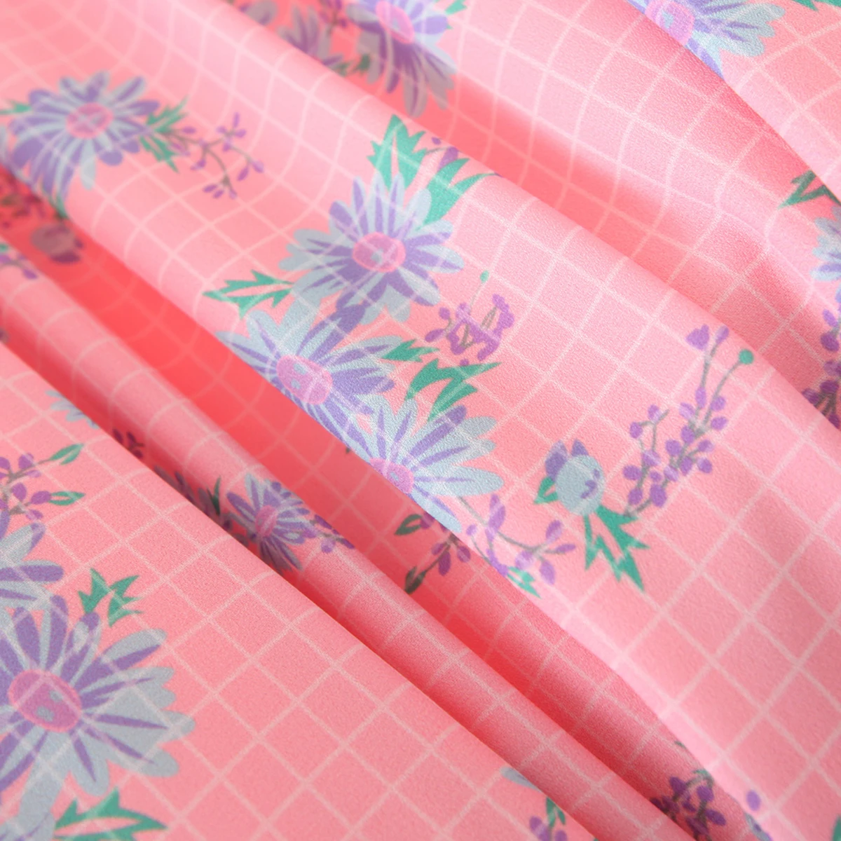 

Women Dresses Fashion 2021 V-Neck Plaid Stripe Floral Print Stitching Ruffle Midi Dress Summer Boho Beach Prom Dress Pink
