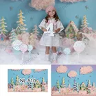 Фон для студийной фотосъемки новорожденных с изображением хлопка конфет деревни Рождества зимы снега облаков