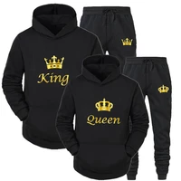 couple sportwear set king or queen printed hooded suits 2pcs set male and femaie hoodie and pants 2022