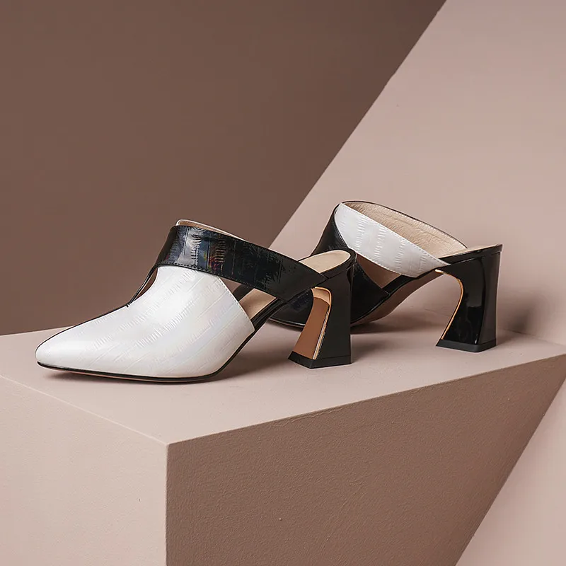 

MEMUNIA 2020 mules shoes women pumps genuine leather footwear pointed toe mixed colors summer high heel ladies party shoes