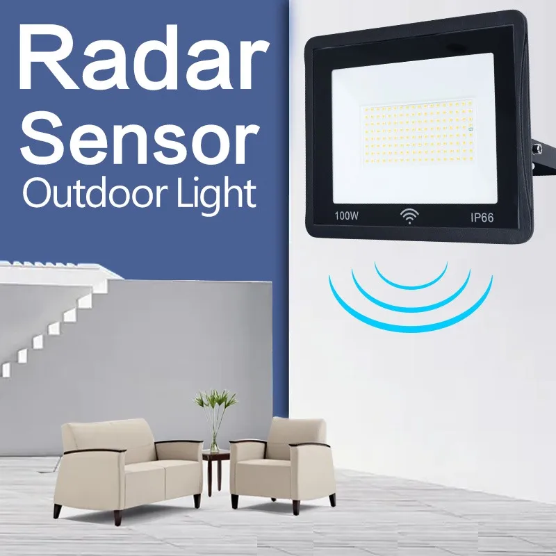 

Radar Sensor LED FloodLight 20W 30W 50W 100W AC220V Waterproof IP66 Outdoor Lighting Spotlight For Stadium Garden Wall Reflector