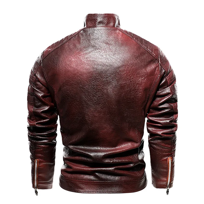 

autumn Sumiton and winter men's stand collar embroidered PU leather coat European motorcycle leather jacket man
