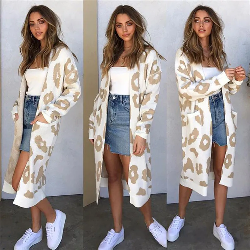 

European American Fashion Sweater Cardigan Women Spring Autumn Casual Knit Sweater Long Knit Versatile Coat Ladies' Jacket A456