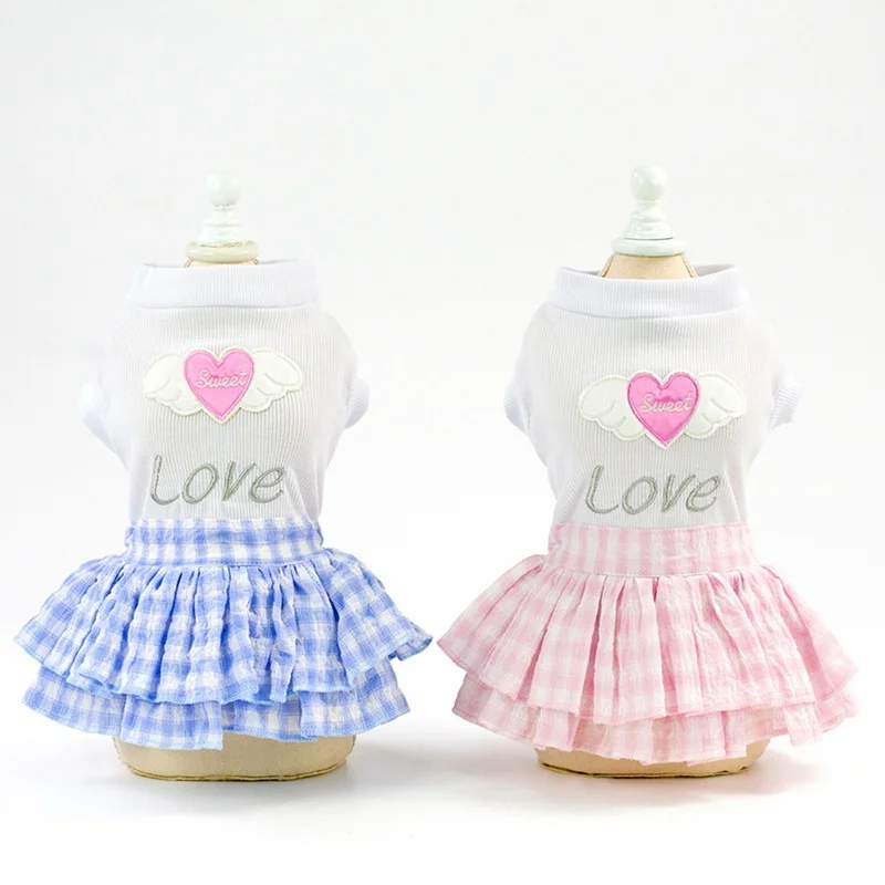 Милая одежда для щенков клетчатая короткая юбка принцессы топ с рисунком сердца