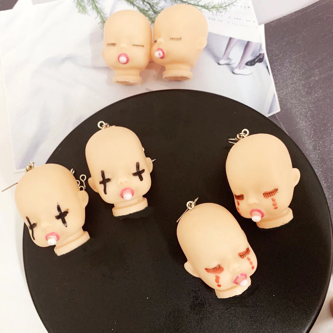 

1 pair New Cute Doll Head Earrings Trendy Exaggerated Drop Dangle Earrings Fashion Creative Funny Women Gift Party DIY Jewelry