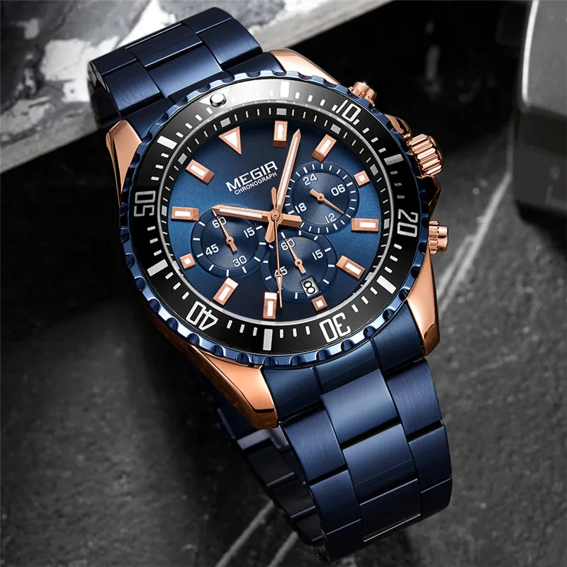 Часы MEGIR Мужские кварцевые с хронографом роскошные Брендовые спортивные