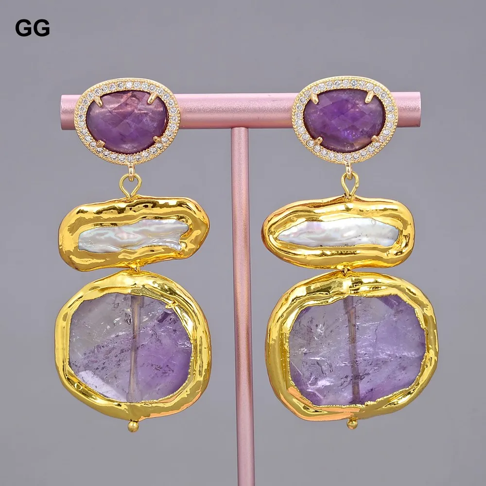 G-G натуральный фиолетовый самородок аметист белый жемчуг BIwa позолоченные