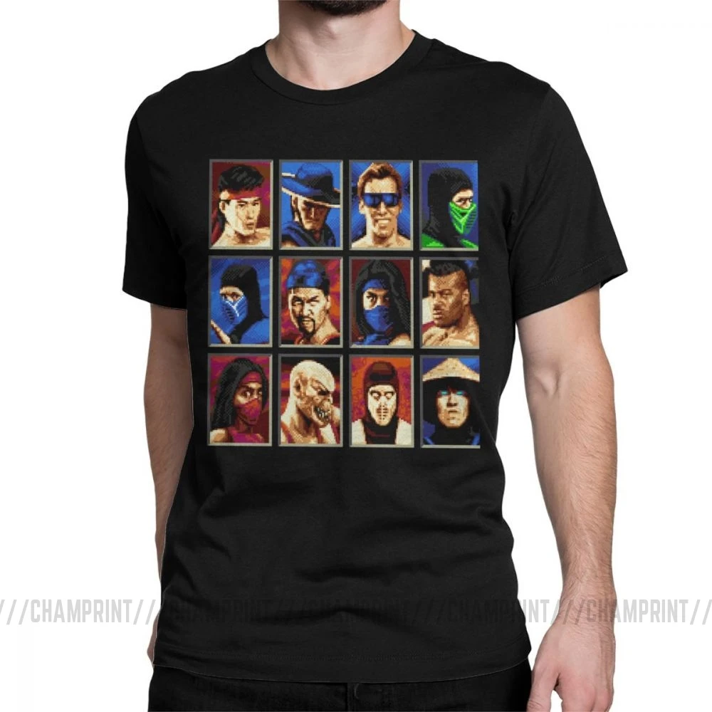 Винтажные футболки Mortal Kombat II Genesis Character выберите 16 Bit футболка Ретро геймер Коллаж футболки мужская хлопковая одежда для вечеринки - Цвет: Черный