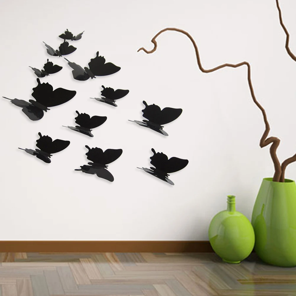 

12 Pcs 3D Black Butterflies Wall Stickers Butterfly Wall Stickers DIY Art Home Decor Wall Decals Home Decor Kids Room Decoration