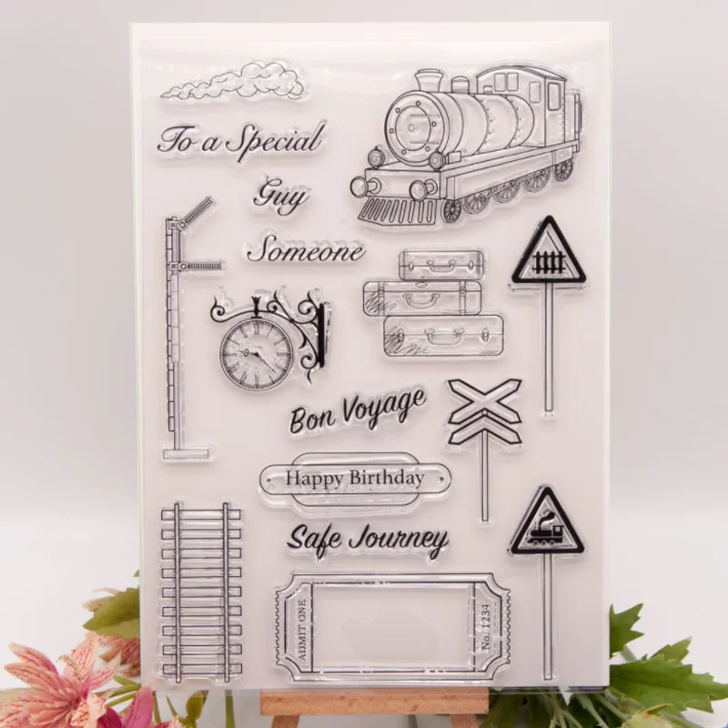 

Train Road Sign Transparent Clear Silicone Stamp Seal Cutting DIY Scrapbook Rubber Coloring Embossing Diary Decoration Reusable