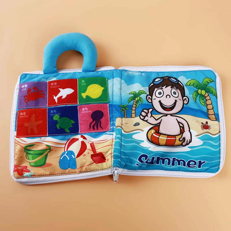 

Baby Cloth Book Toys Newborn Early Educational SUMMER Book Infant Soft 3D Cognitive Toddler Soft Fabric Cloth Sound Books