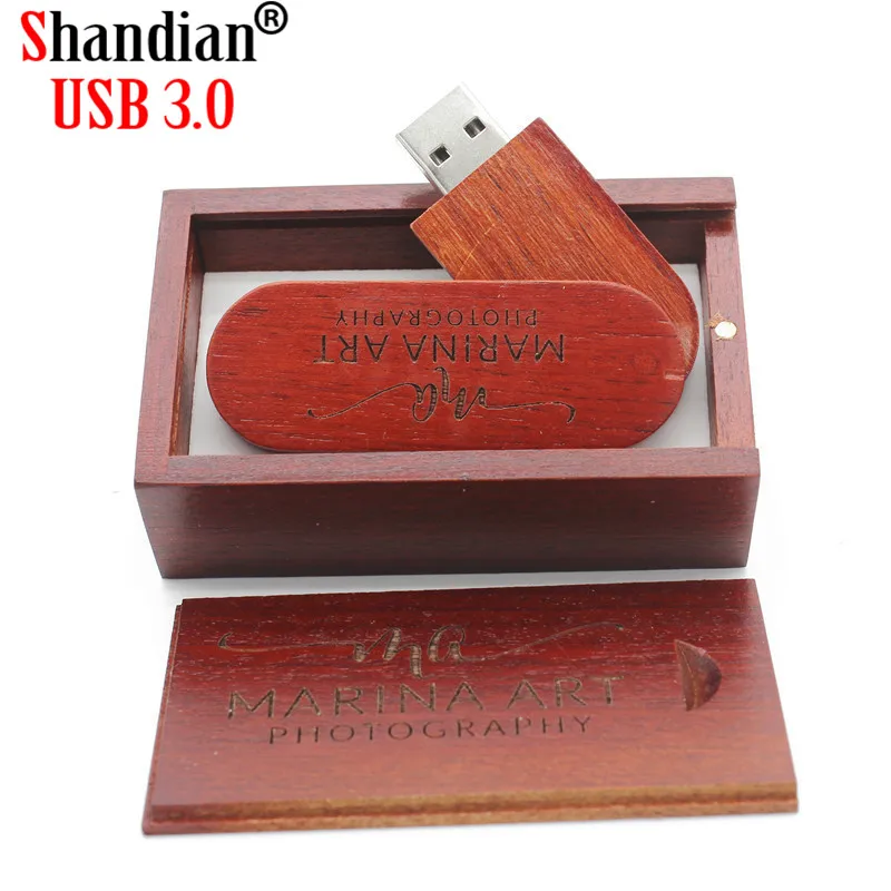 USB флеш накопитель SHANDIAN деревянный с коробкой и логотипом 4/16/32/64 ГБ|USB