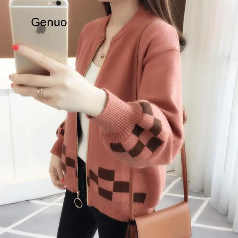 

Zipper Cardigan Women Autumn Winter Korean Long Sleeve Sweater Cardigan Female Knitted Jacket Women Yellow Red Blue