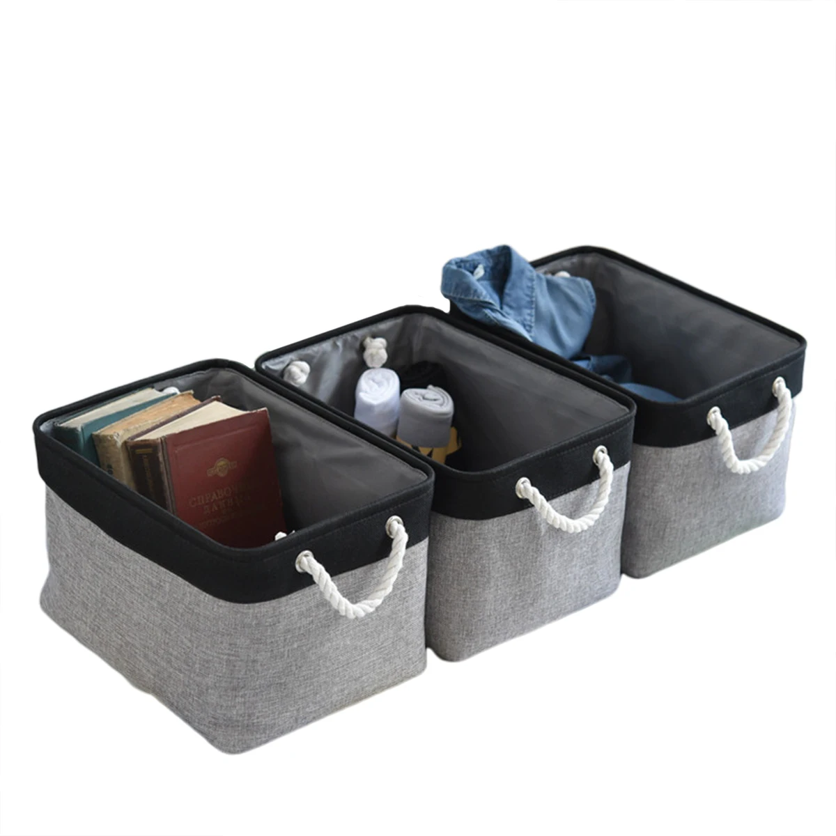 

Linen Storage Basket Foldable With Cotton Rope Handle Nordic Fabric Household Products Storage Box