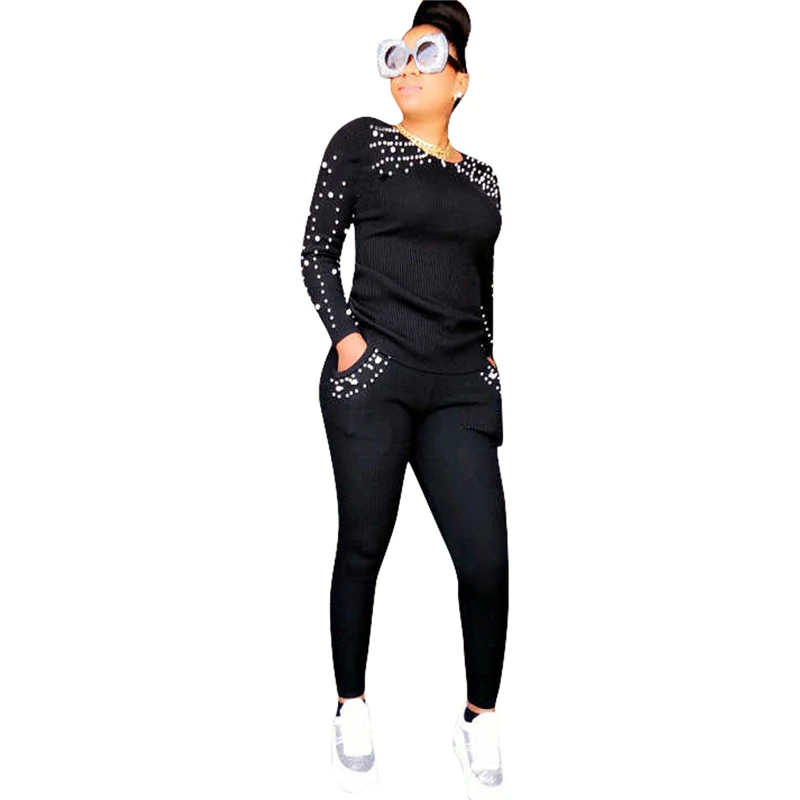 Adogirl женский модный повседневный комплект из двух предметов с жемчугом