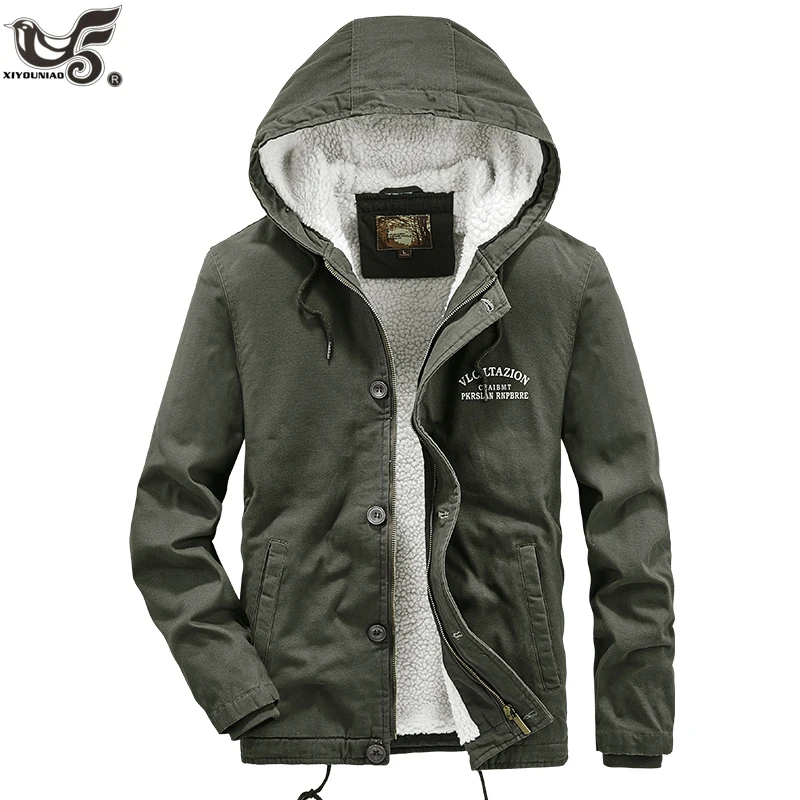 

Winter Motorcycle Jacket Men 100% Cotton Parkas Coats Male Streetwear Casual Harajuku Fleece Military Hooded jaqueta masculina