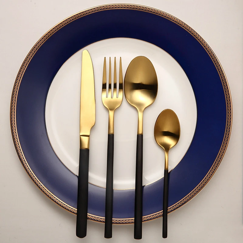 

Stainless Steel Cutlery Set Black Gold Steak Knife Fork Spoon Western Dinnerware Set 4 Pcs Reusable Dinner Tableware Set MM60CJ