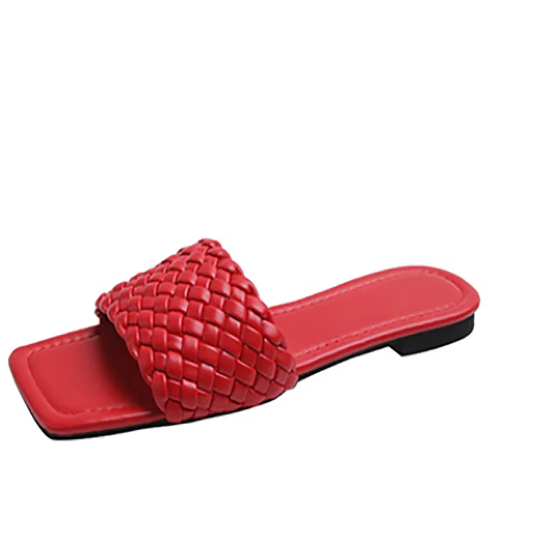 

AGESEA 2020 summer women's slippers flat head fashion woven flat bottom beach shoes indoor home ladies shoes