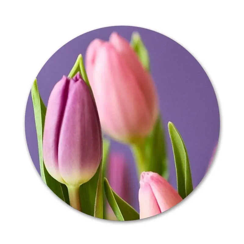 

58mm Tulips flower Spring field Red pink purple Icons Pins Badge Decoration Brooches Metal Badges For Backpack Decoration