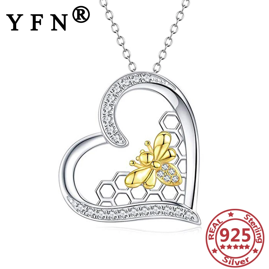 

YFN 925 Sterling Silver Bee&Honeycomb Necklaces Cubic Zircon Pendant Necklaces Mother's Day Gift Graduation Gift Women's Jewelry