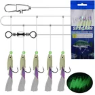 Крючок для рыбалки, 5 шт.компл., из углеродистой стали, с перьями, приманка для морской рыбалки, светящийся рыболовный крючок