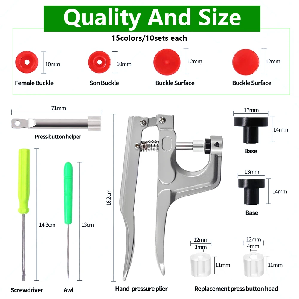 U Shape Fastener Snap Pliers Button + 150 Set T5 Plastic Resin Press Stud Cloth Machine Sewing Tool | Дом и сад