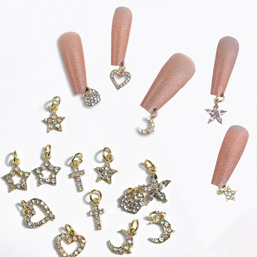 

Crystal ALLOY Faddish Nail Charms 10Pcs Star/Heart/Cross /Flower/Moon Single Pendant Nail Decoration DIY Manual Accessories%N528