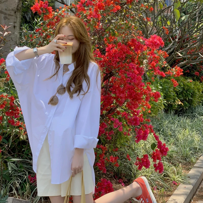 Женская рубашка с длинным рукавом осень 2021 белые свободные повседневные