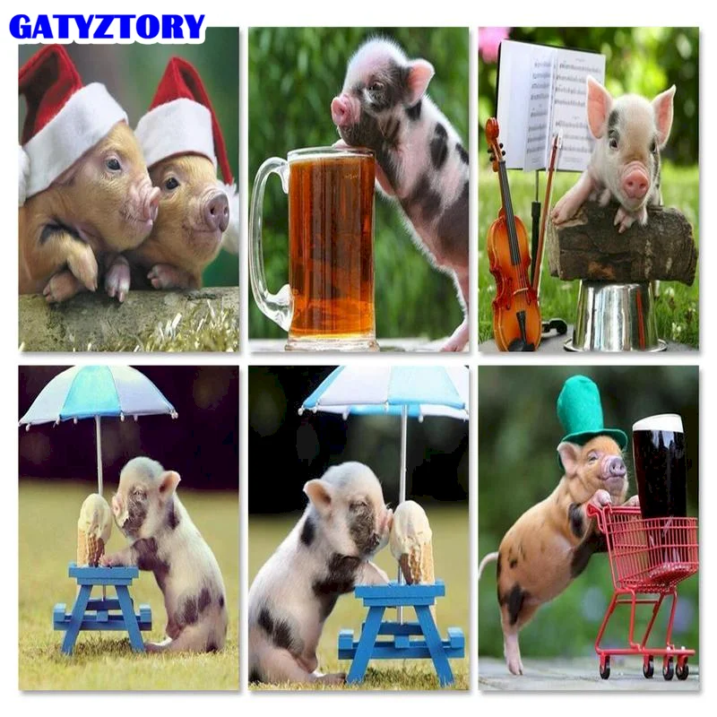 

Gatyztory Frame Pig DIY Painting By Numbers Animals Kit Coloring By Numbers Wall Art Picture Acrylic Paint On Canvas Room Decora