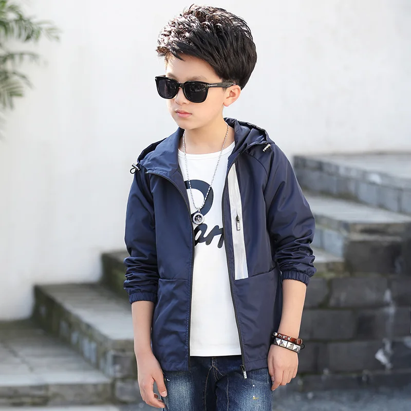 2020 однотонная куртка с капюшоном осенняя ветровка для мальчиков-подростков